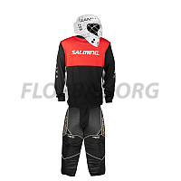 Salming Brankárský set React black/red + maska Salming Phoenix Elite Helmet White Shiny